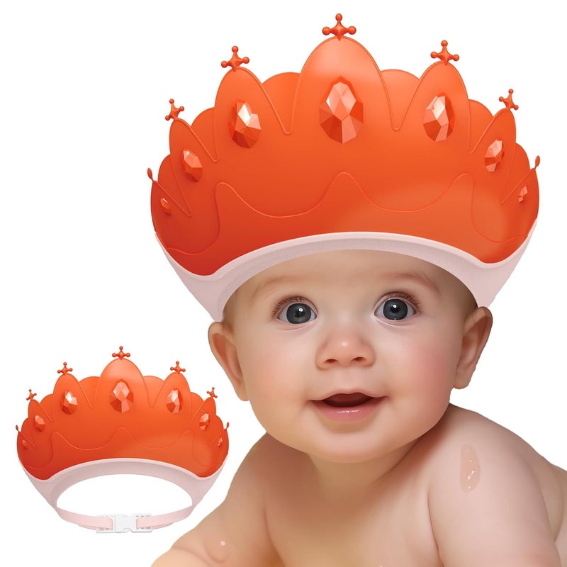 TinyGuardian Baby Shower Cap Shield, Baby bath set shower cap, Visor Hat for Eye and Ear Protection for 0-9 Years Old Children,Cute Crown Shape Makes the Baby Bath More Fun (Red) - Image 1